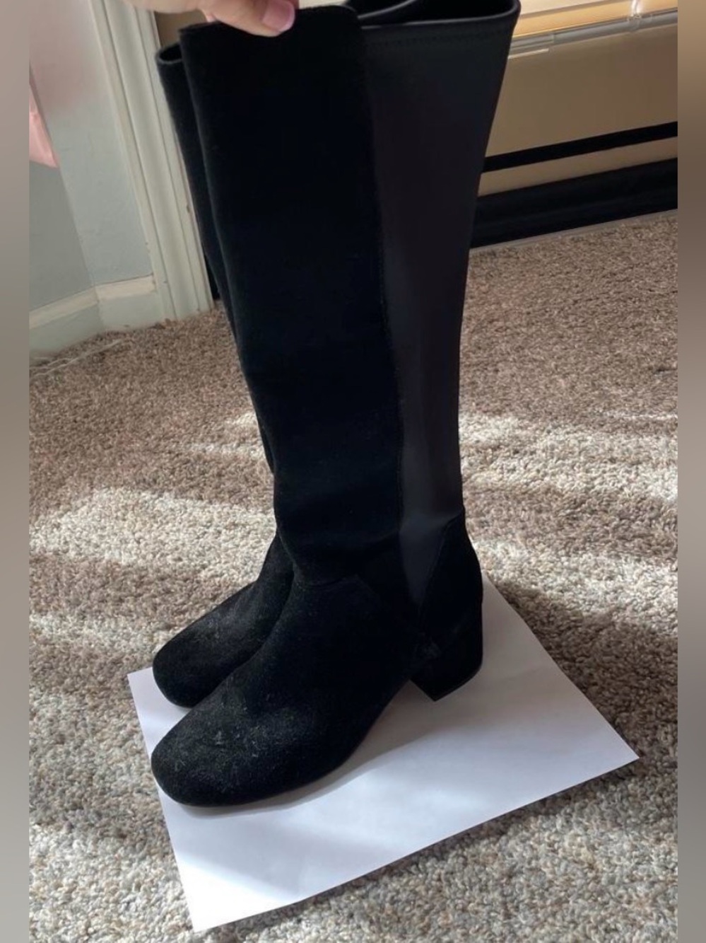 Women Donald J Pliner Cayden Black Suede Leather Stretch Sz 7 Tall Boot Shoes